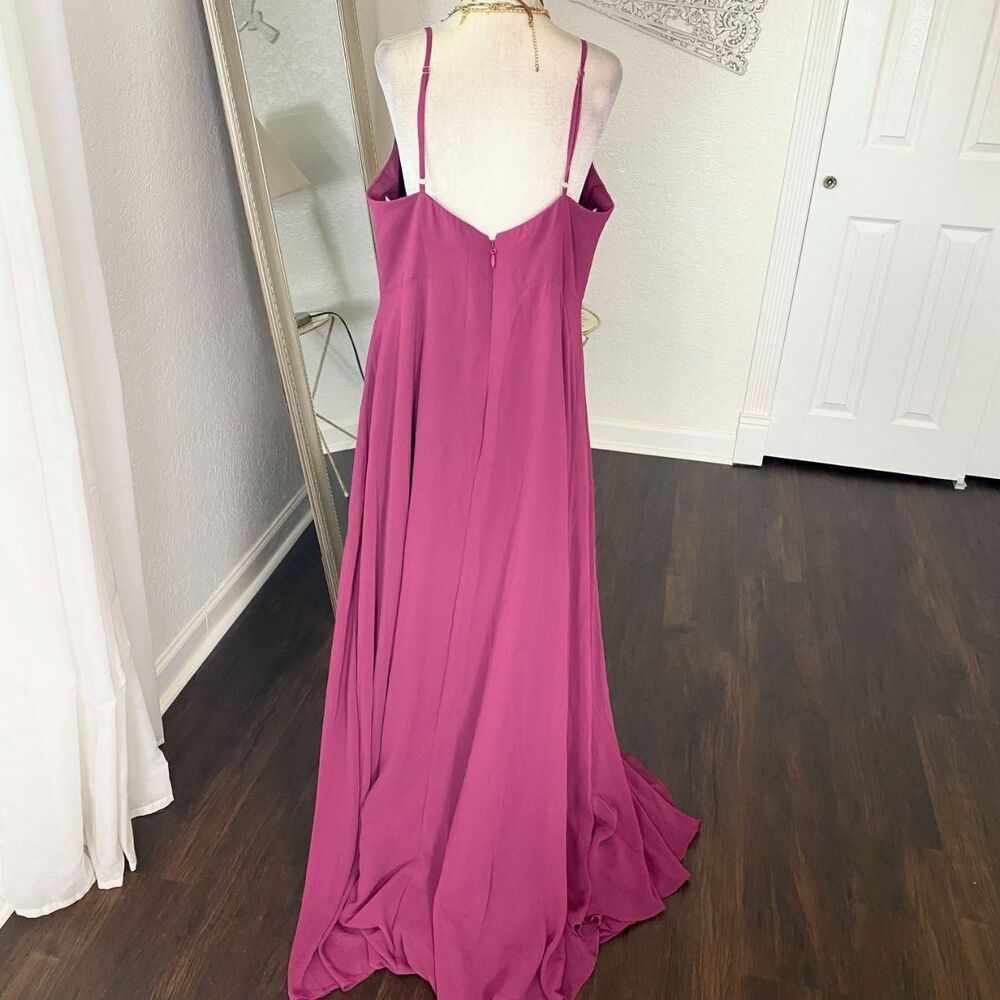 Azazie Ethereal Berry Purple Y2K Chiffon Cinched Prom Formal Dress w Scarf 16 XL - Picture 5 of 7